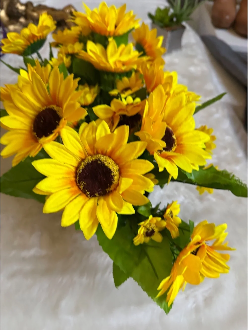 Artificial Sunflower Floral Arrangement in Decorative Metal